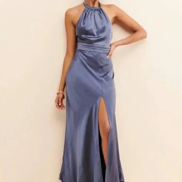 Anthropologie Keepsake Brand Satin Halter Gown Size 6 Blue (USA) - Picture 1 of 10